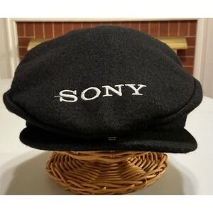 VTG USA Made Sony Newsboy Flat Cap MPEG IMX Hat Promo Tech Hat Black Rare OSFA